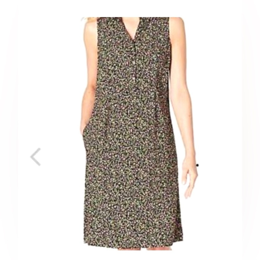 J Jill Dress Womens Black Floral Sleeveless Popover Pockets Flowers ( S-petite)